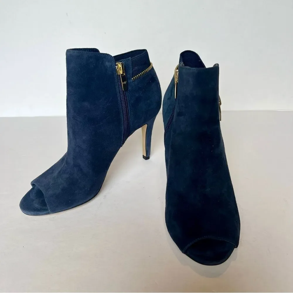 Marc Fisher Women's Elegant Navy Blue Suede Heeled Ankle Boots Open toe Size 6W